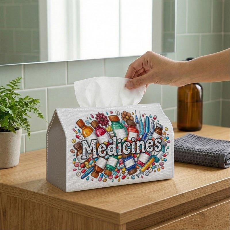 2D Flat 1pc Contemporary Medical Tissue Box Multifunctional, Medicine Bottles Illustration Suitable for Home, Parties, And Car Decoration. This Decora