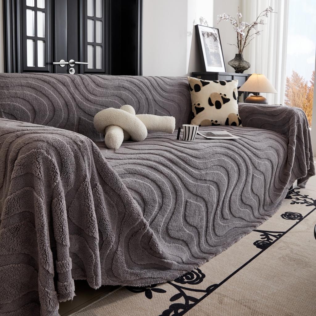 Thicken Tuffed Fleece Geometric Lines Jacquard Warm Sofa Towel Universal Fluffy Blanket for Living Room Couch Bedding Room