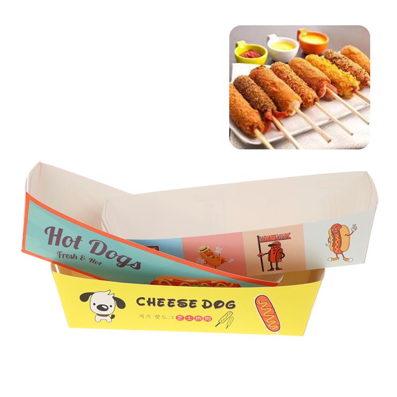 100 шт. Коробка для упаковки хот-догов без складывания Бумажная Одноразовая Посуда для вечеринок Поднос для подачи еды Для кейтеринга Упаковочные коробки