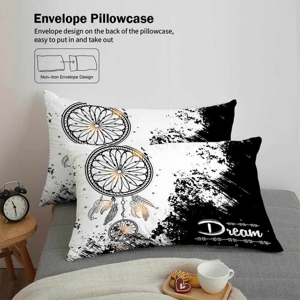 3-piece Set, Black and White Dream Catcher Pattern Printed Bedding Set, Queen, King, Double Bed, for Bedroom, Guestroom, Hotel