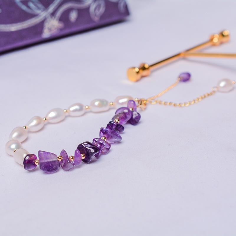 Natural Baroque Freshwater Pearl Bracelet New Adjustable Amethyst Splicing Female Tide Handmade