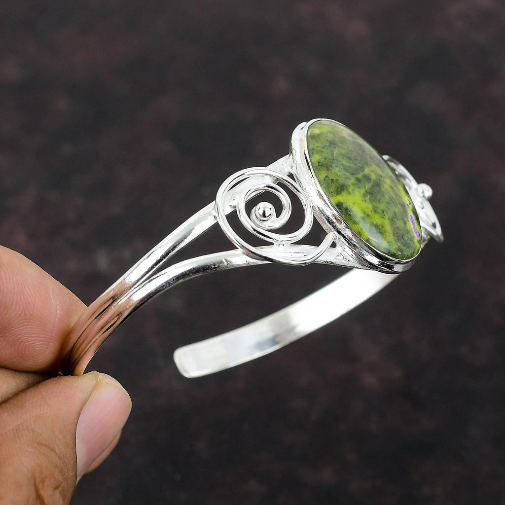 Stichtite Cuff Bracelet Natural Gemstone Jewelry 925 Sterling Silver Bangle Handmade Jewelry Adjustable Bangle Stylish Jewelry Gift For Mom