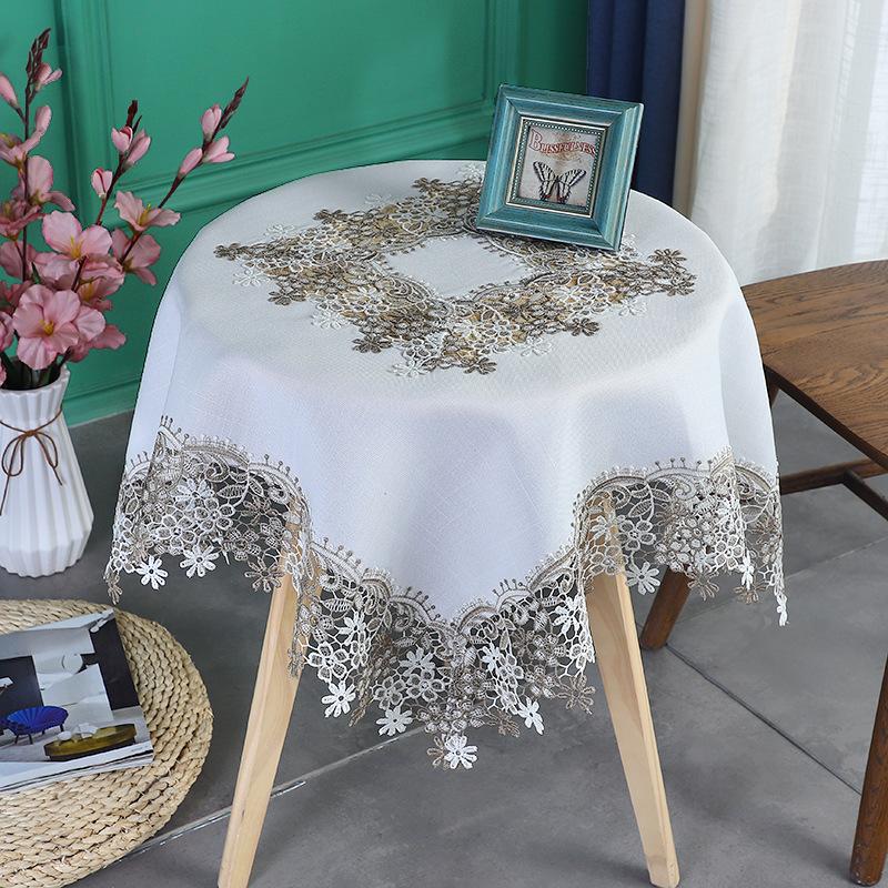 Linen Tablecloth White Lace Tablecloth Desk Tablecloth Coffee Table Cover Towel Round Tablecloth