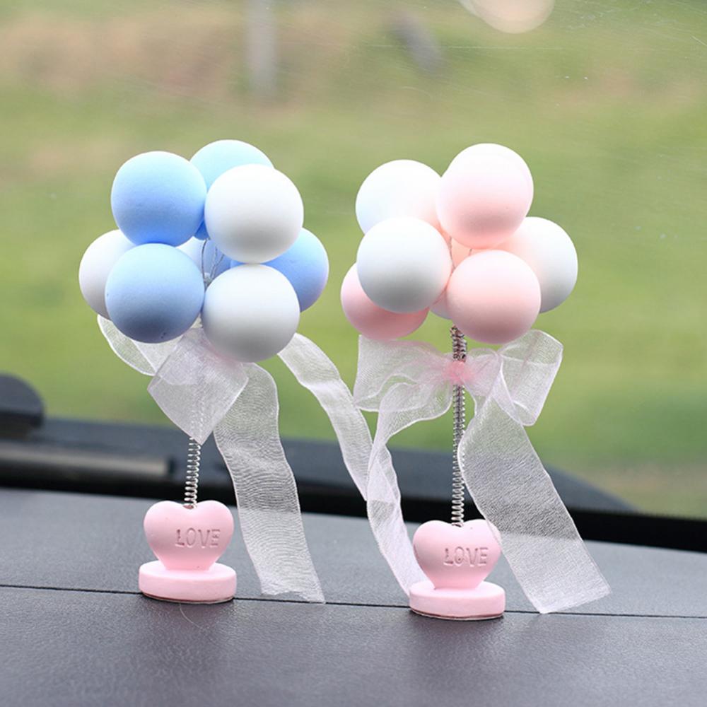 Car Ornaments Nodding Balloon Car Dashboard Decor Spring Shaking Head Toys Bobblehead Pink Car Accessory For Women Girls Gifts