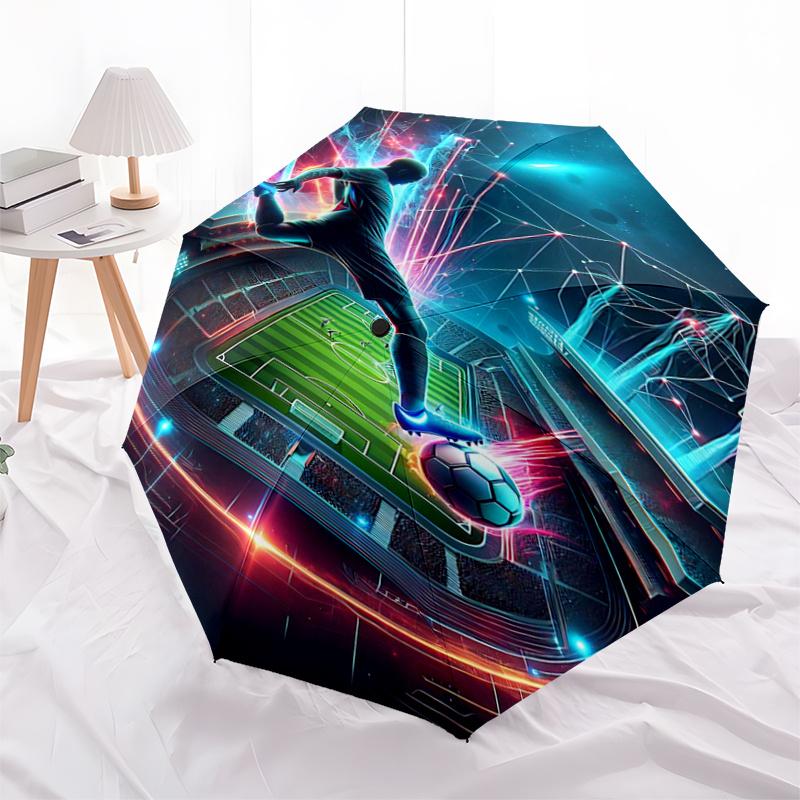 Starry Night Soccer Player: Automatic Folding Umbrella with 3-Fold Design, Iron Frame, Outdoor, Ideal Gift for Fans and Travelers1125185a