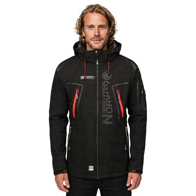 Мужская зимняя куртка черная Softshell Geographical Norway Techno ветрозащитная водонепроницаемая с капюшоном черная (WU1060H/GN-BLACK)