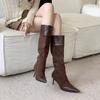2025 autumn and winter new pointed thin heel high heel temperament French fashion splicing suede sexy beautiful women boots
