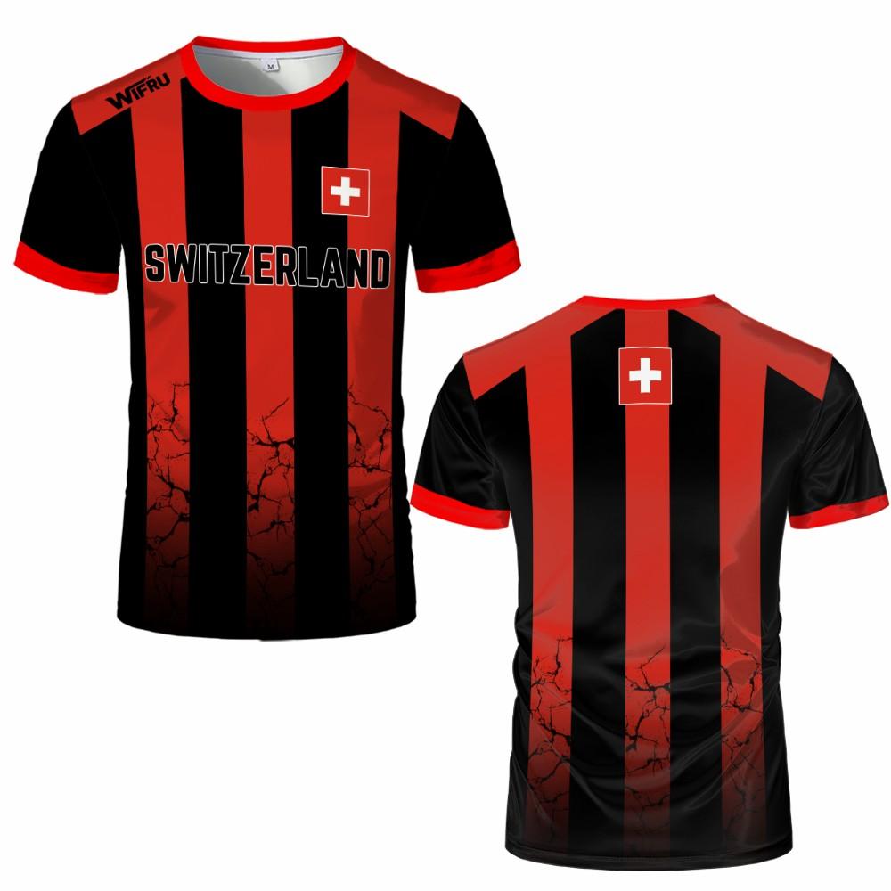 Swiss Map Flag Pattern Football T-shirt Summer Men's Casual Sports Shirt 3D Printing Design Fashionable Short Sleeved O-neck Clothing