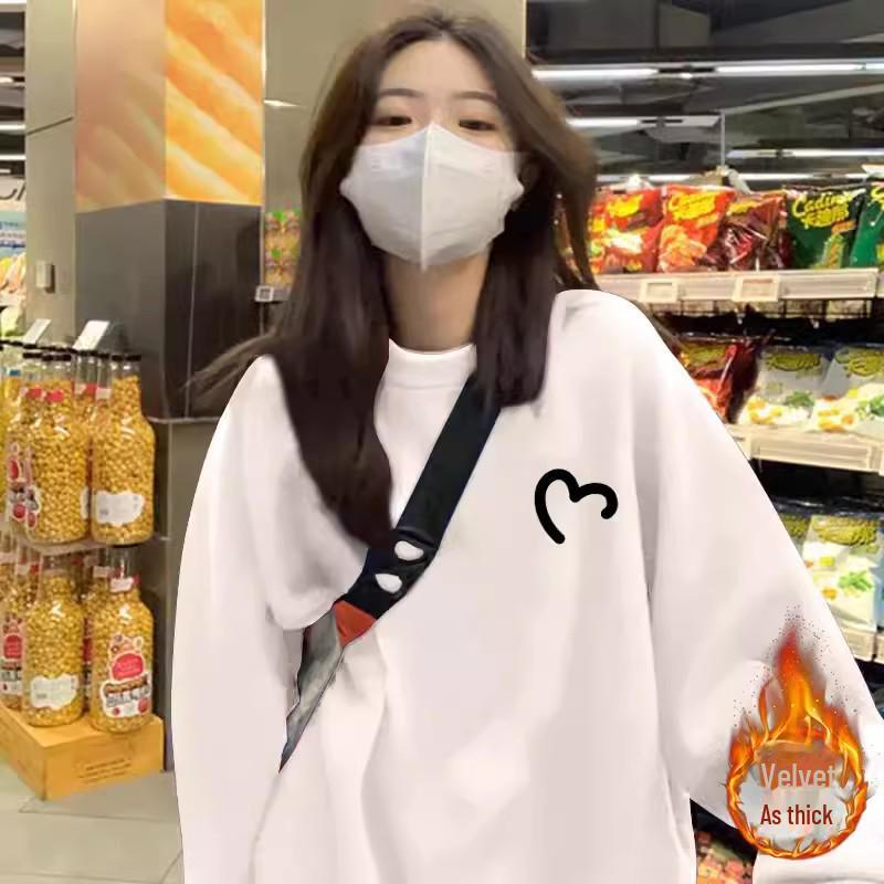 Женская толстовка Plus Velvet European Blue с круглым вырезом - весна/осень 2024 г., свободный топ