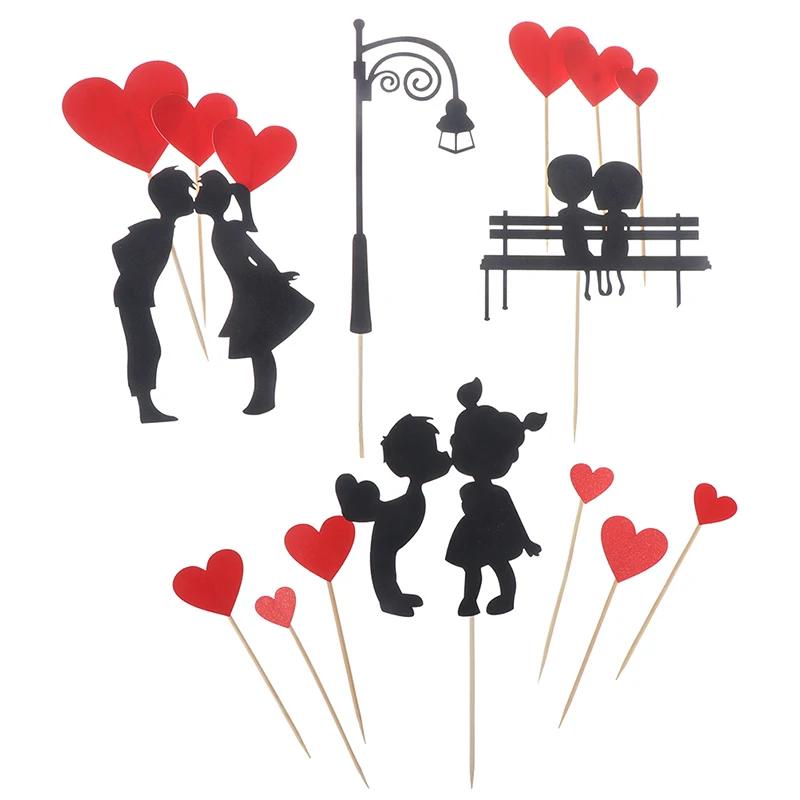 1Set Valentine's DayCake Topper Love Heart Sweet Lovers Cake Topper for Anniversary Valentine's Day Party Cake Decorations