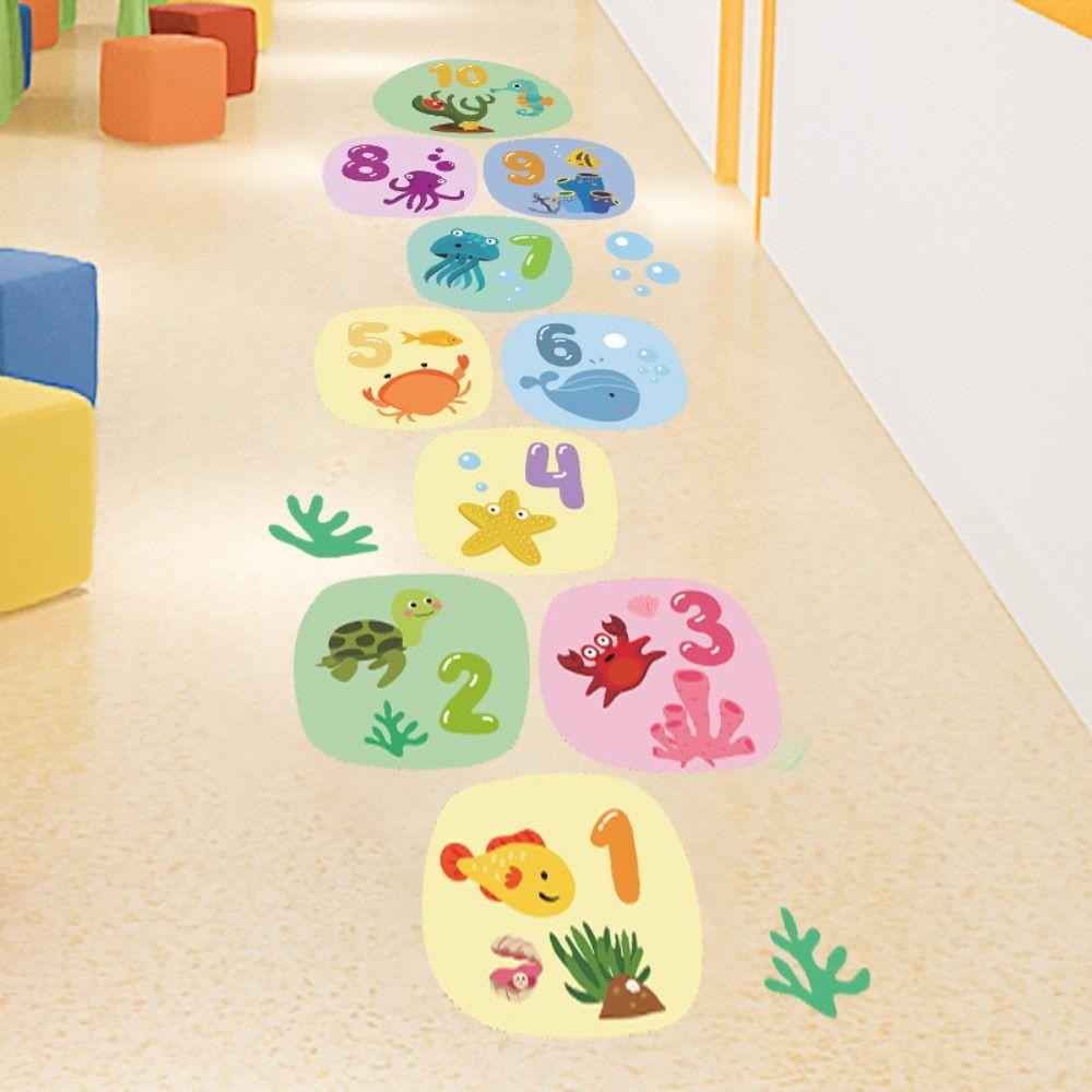 Animal Parent-child Floor Stickers Cartoon Underwater World Hopscotch Game Number Grids Decals