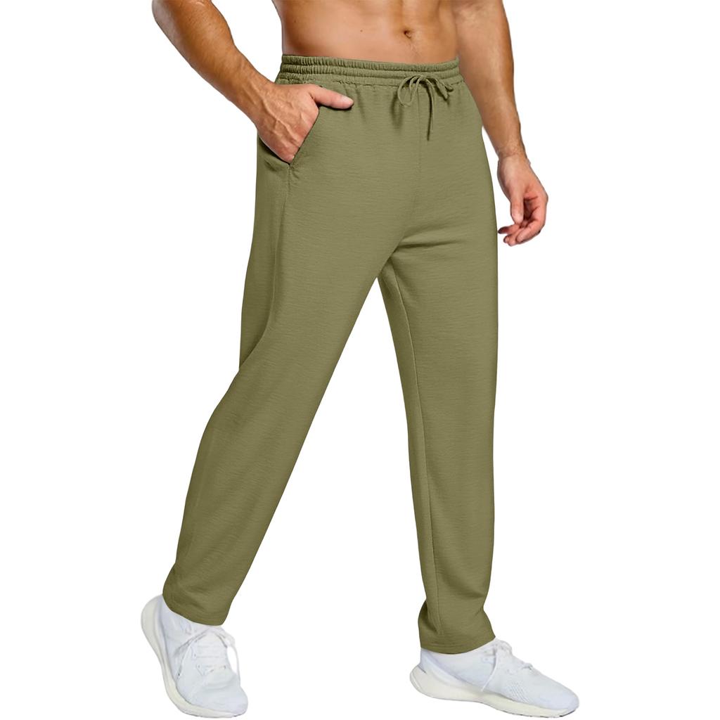 Men's Casual Loose Sports Loose Straight Leg Fitness Belt Pocket Sweatpants