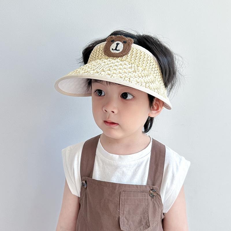 Children's Sun Protection Hat Summer Empty Top Sun Hat Boys and Girls UV Sun Hat Cartoon Straw Woven Hat Cool Hat