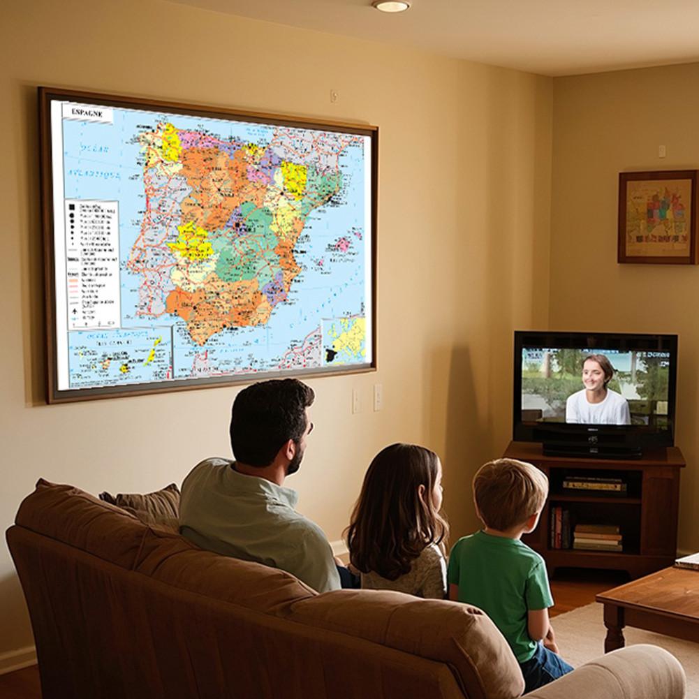 French Map-Spain Administrative Map-Frameless Educational Wall Art Decor,Gift for Language Learners&Geography Enthusiasts