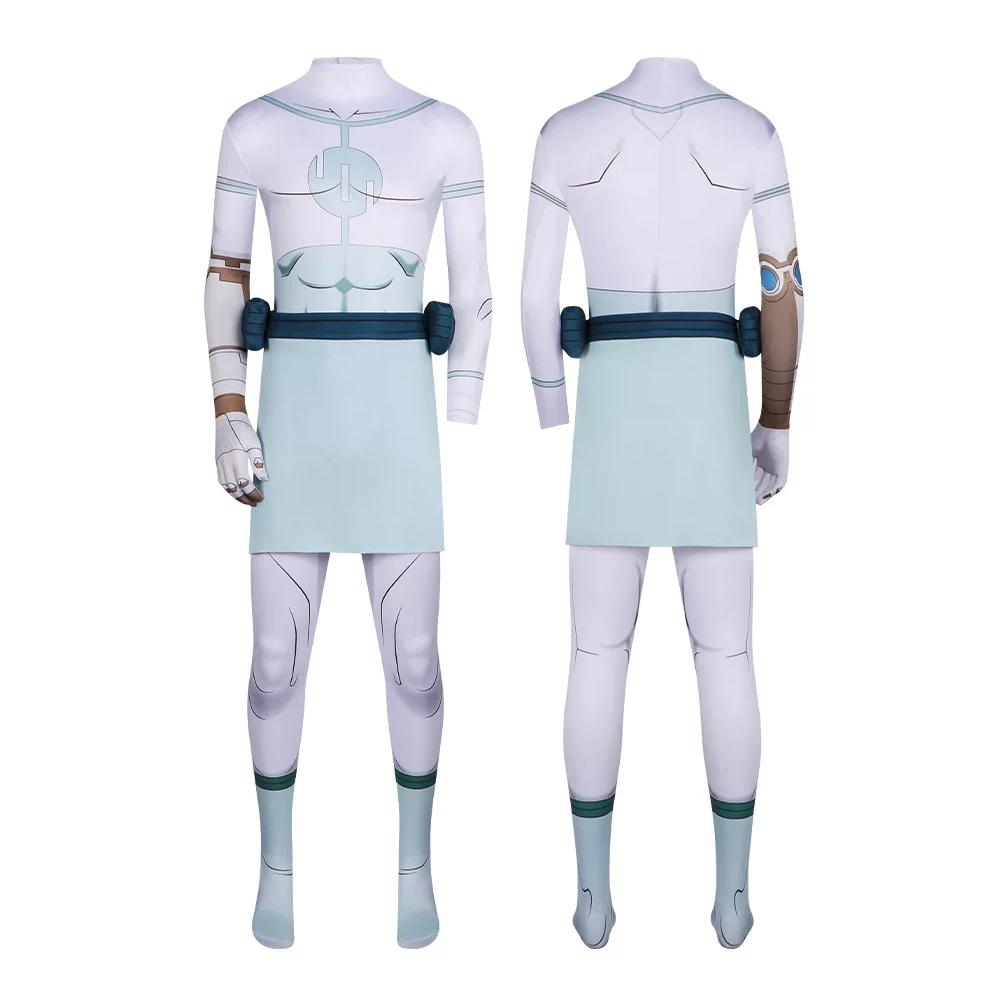 Invincible Conqueror Cosplay Costume, White Tight Jumpsuit Superhero Full Role Play Set