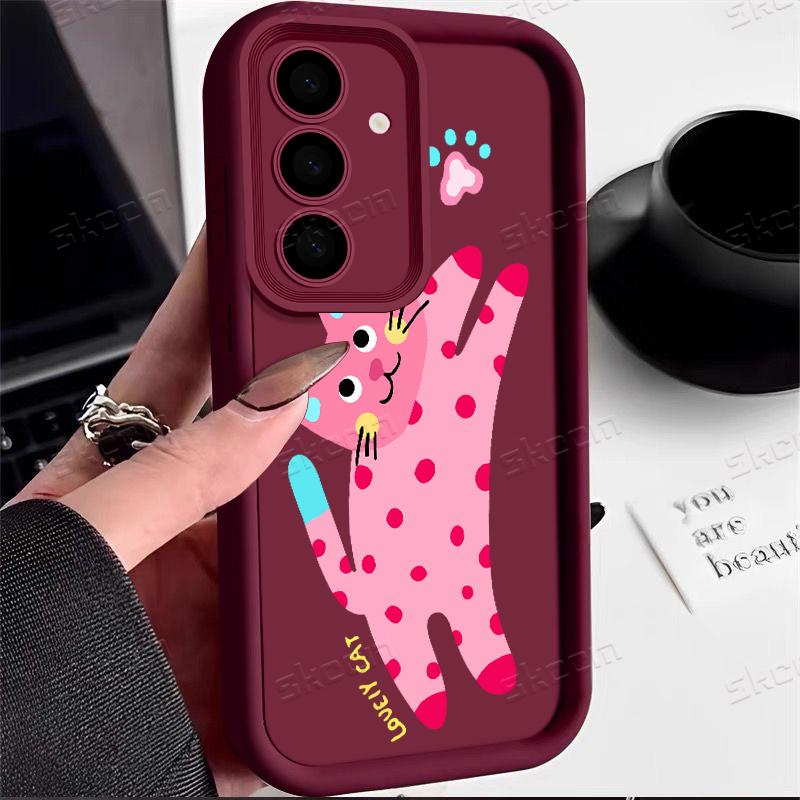 Кавайный розовый чехол для телефона с кошачьим узором для Samsung Galaxy S25 S24 S23 S22 S21 Ultra Plus S20 FE A54 A55 A15 A35 силиконовый мягкий чехол