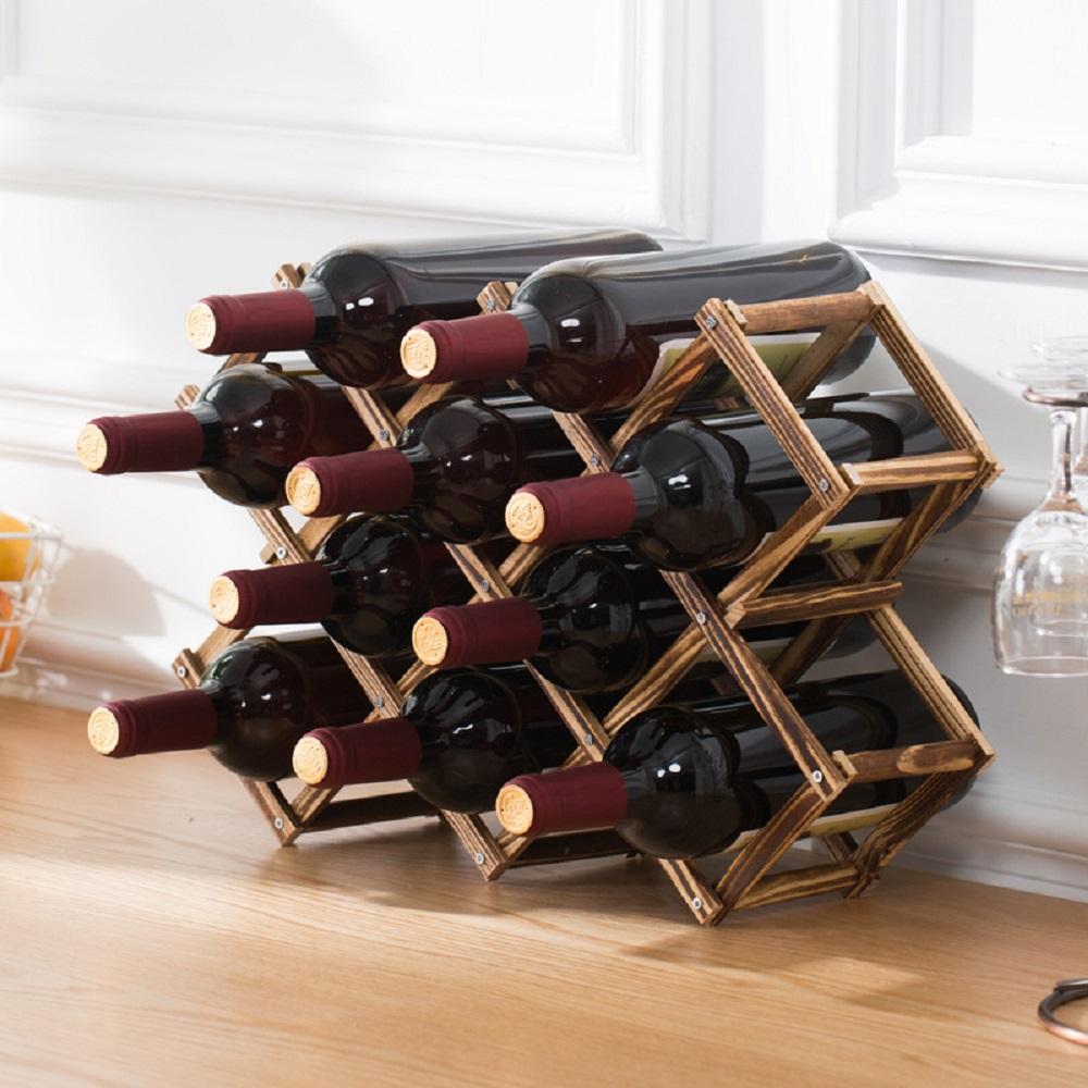 Wooden Wine Rack Holders Folding Red Wine Bottle Display Storage Racks Cabinet Wine Bottle Organizer For Bar 3/6/10 Bottle