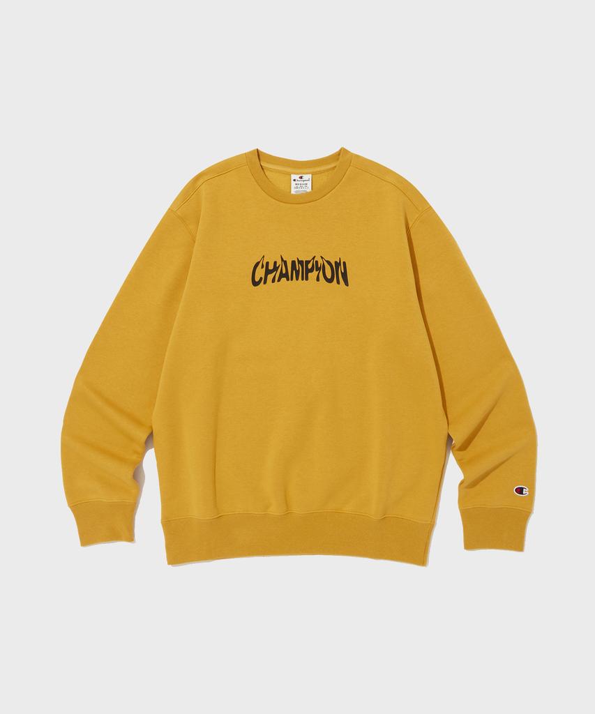 CHAMPION White Graphic Crew Neck Sweatshirt Normal Yellow