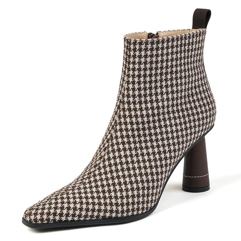 Ankle Boots Women's Sexy Strange Style 2024 Autumn New Shoes Woman Shoes High Heels Retro Gingham Modern Boots Pointed Toe Shoes
