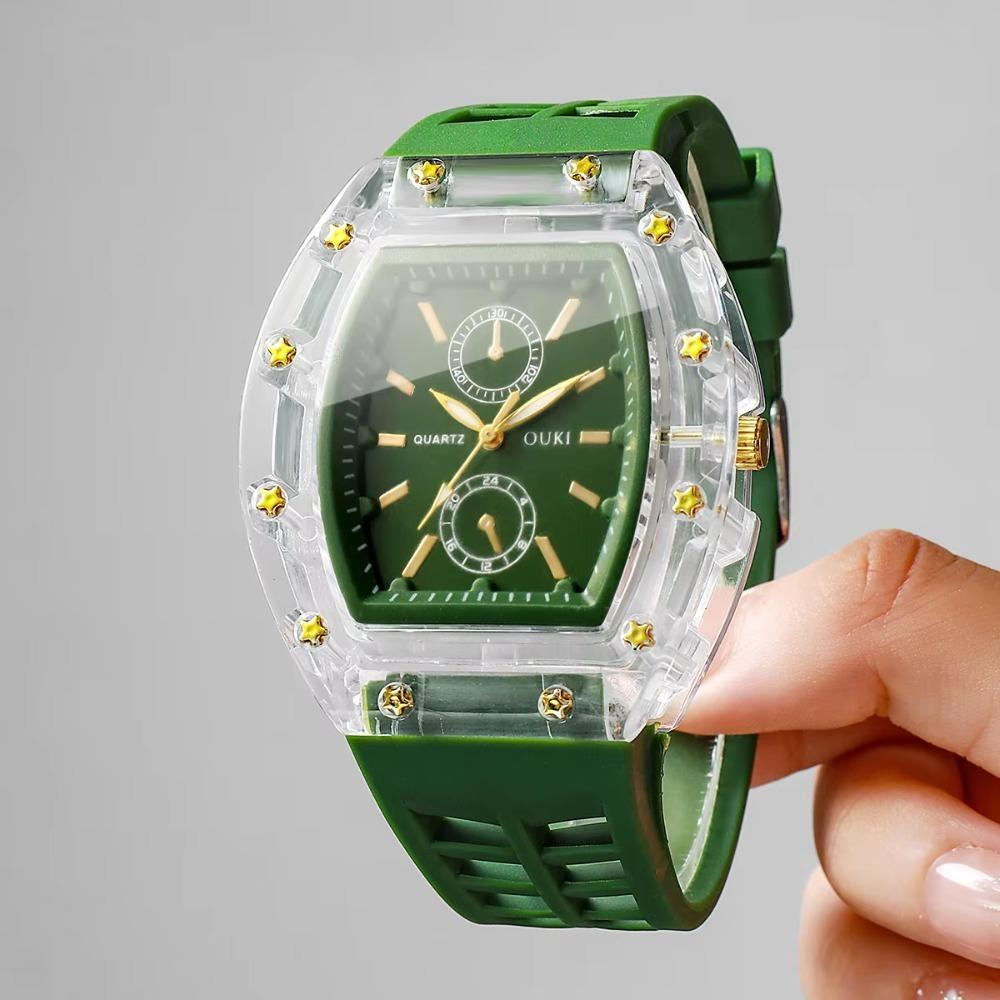 Tonneau Case Women Quartz Watch Silicone Strap Casual Daily Watch Analog Sport Watch Men Women