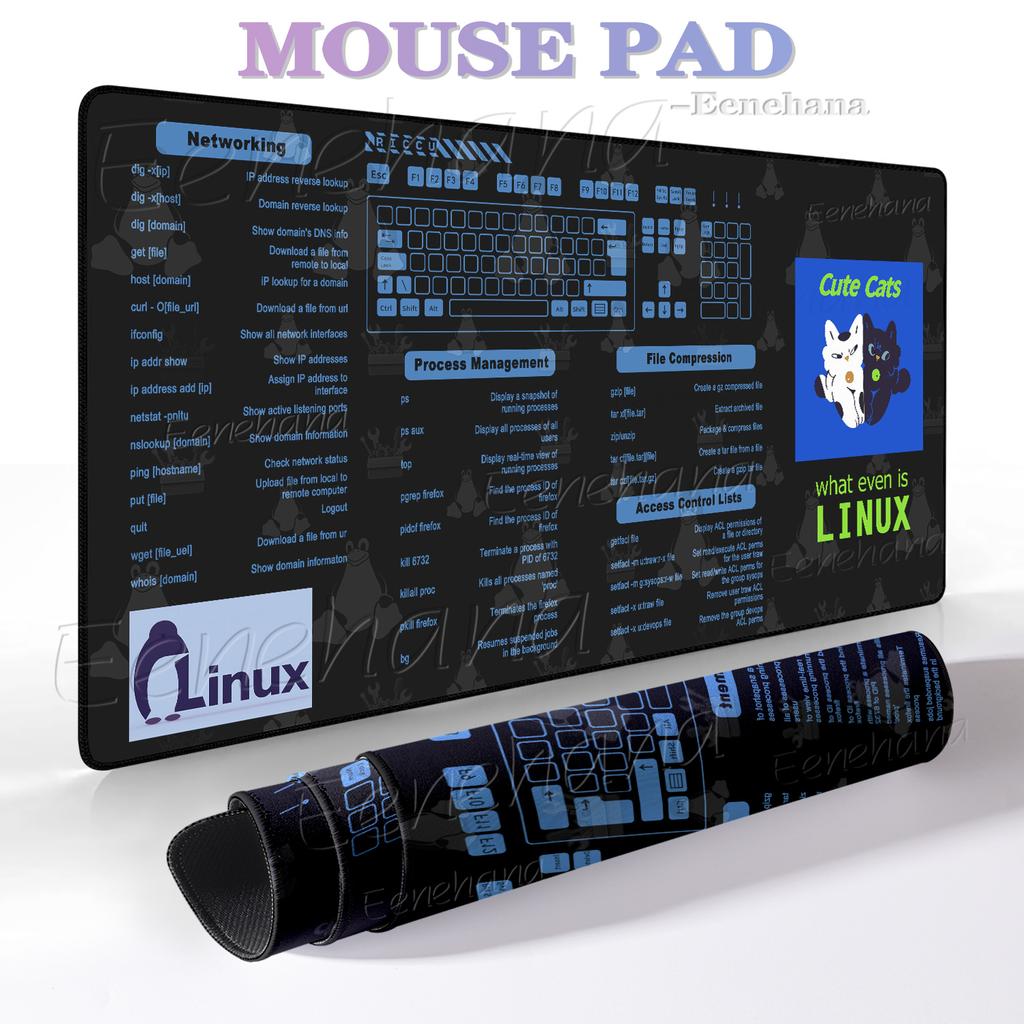LINUX Shortcut for Unix Programmer Pad Gaming XXL Nonslip Laptop Cute Cats Cartoon Desk Mats Keyboard Accessories Student Gifts