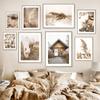 Beige Grass Flower Reed Canvas Painting Autumn Landscape Squirrel Sheep Wall Art Prints Nordic Posters Picture Living Room Decor