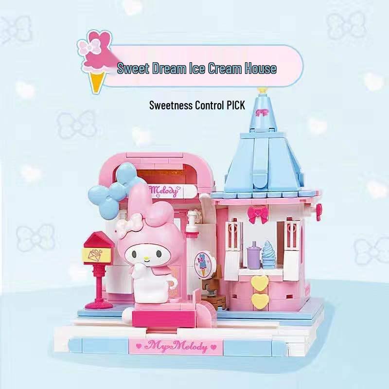 Hello Kitty Cinnamoroll Hamburger & Ice Cream Truck Building Blocks Toy