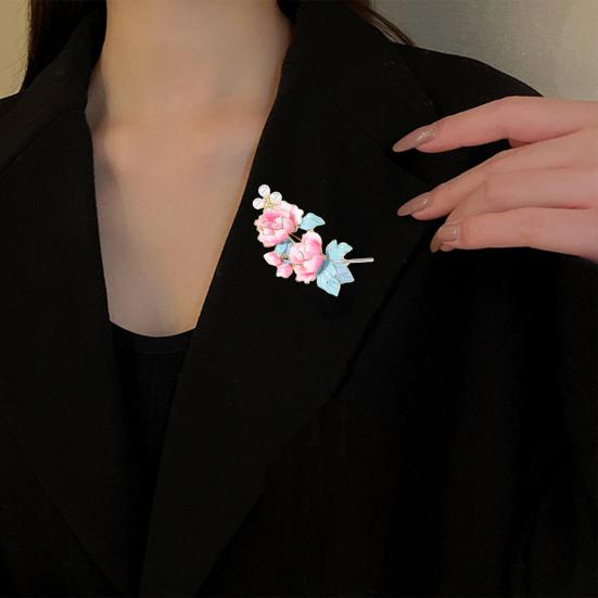 Yousheng Brooch Pin Flower Shape Faux Pearls Decor Enamel Pin Fine Craftsmanship Collar Coat Badge Clothing Decoration
