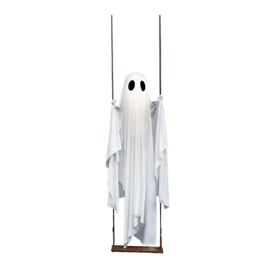 Halloween Decoration Outdoor Swing Ghost Ornament with LED Lights Adjustable Hanging Spooky Ghost Decor