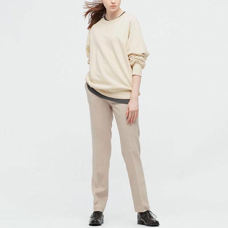 Uniqlo Однотонная свободная толстовка с круглым вырезом Унисекс толстовка Светло-бежевый 444966-30