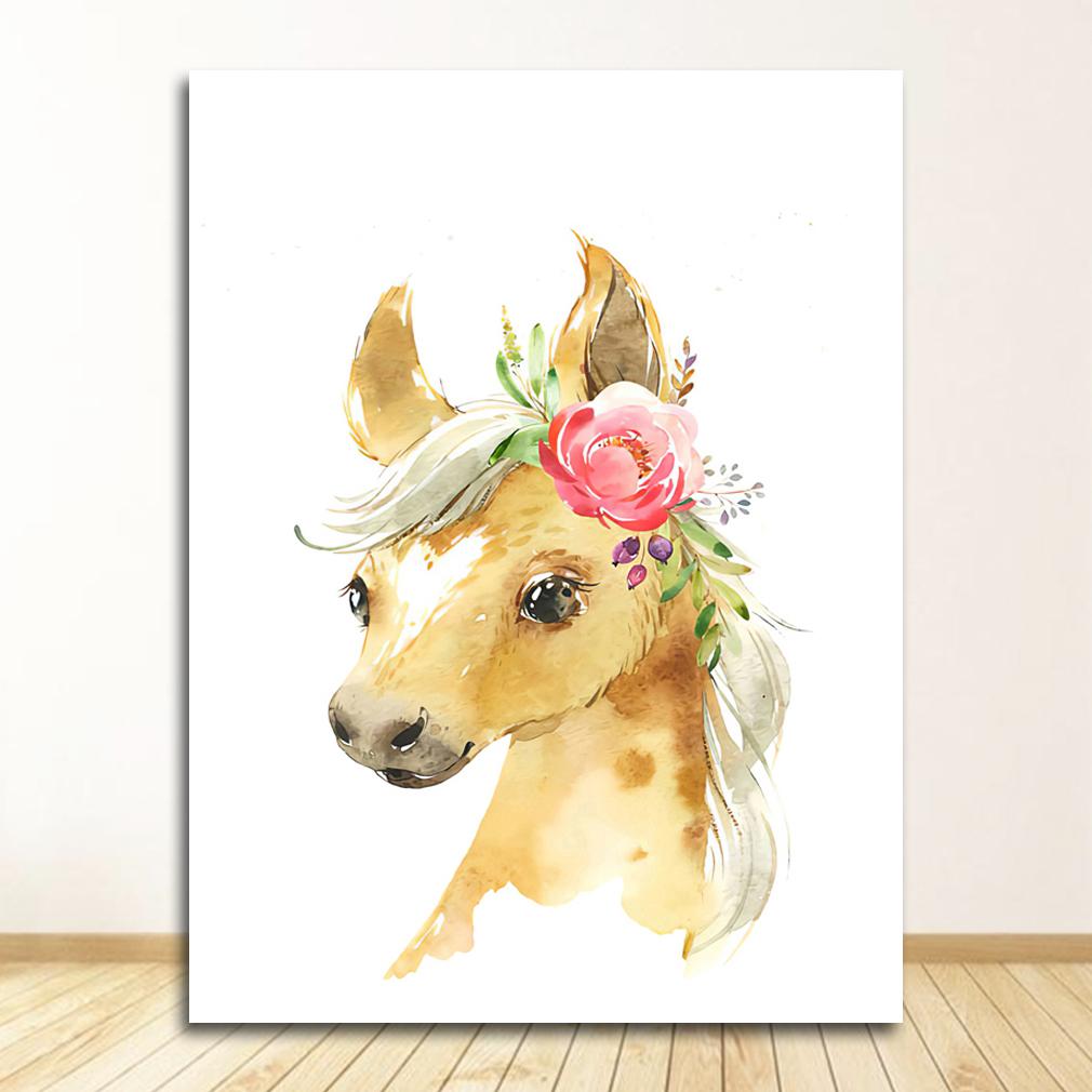 Плакаты на скандинавскую тему и принты, настенная живопись на холсте, настенные картины для детской комнаты, декор для детской комнаты, милый олень, зебра, лев, кролик, свинья, цветок