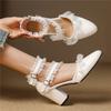 Мода 2025 Весна Лето Новые Женские Каблуки Кружево Принцесса Мэри Джейн Милые Туфли Лолиты Вечеринка Высокий Каблук Пряжка Женские Туфли Лодочки Розовый Черный Белый