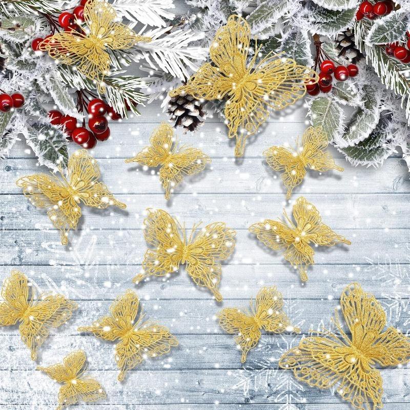 5/10Pcs Glitter Butterflies Christmas Decoration Xmas Tree Sparkling Butterflies Hanging Ornaments Home Decor New Year 2026 Gift