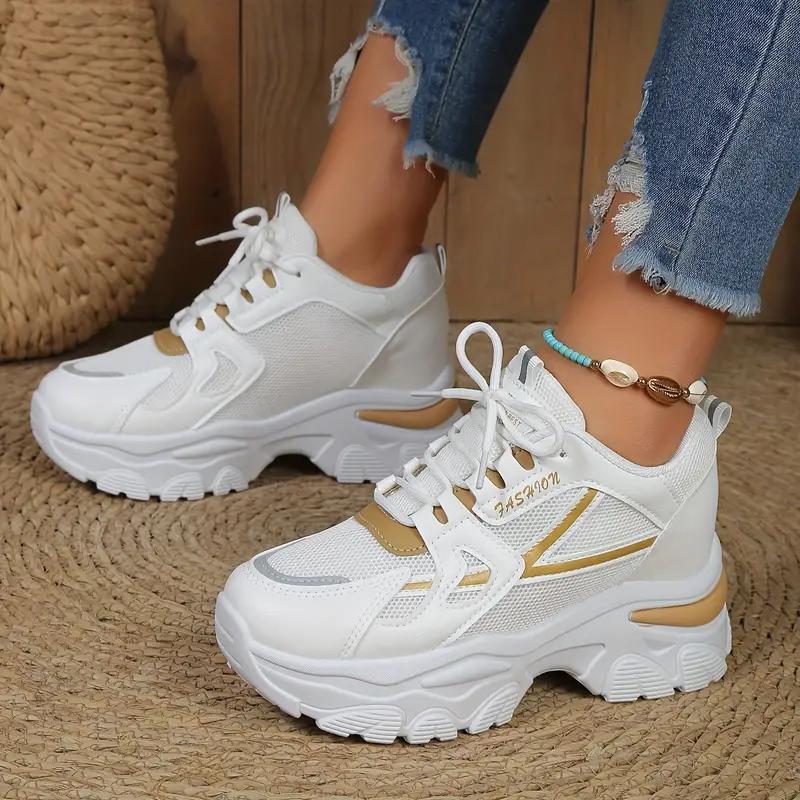 2024 Women's Breathable Mesh Platform Sneakers Spring/Autumn Casual Lace Up Ladies Running Shoes Comfortable Low Top Sport Shoes