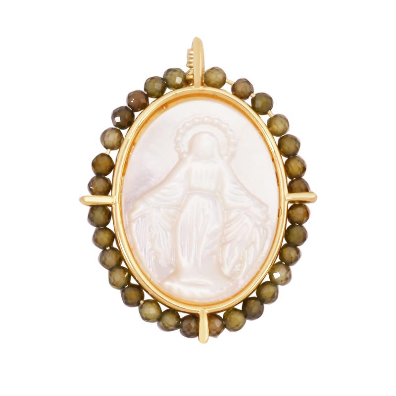 Holy Religious Jesus Cross Virgin Mary Charms Pendant, Gold Plated Colourful Zircon Shell Jewelry Necklace Accessories K63