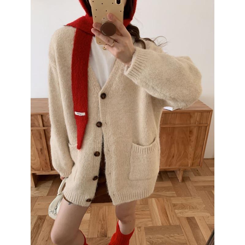Новый свободный ленивый стиль большой размер повседневный вязаный кардиган универсальный базовый вязаный топ куртка женский