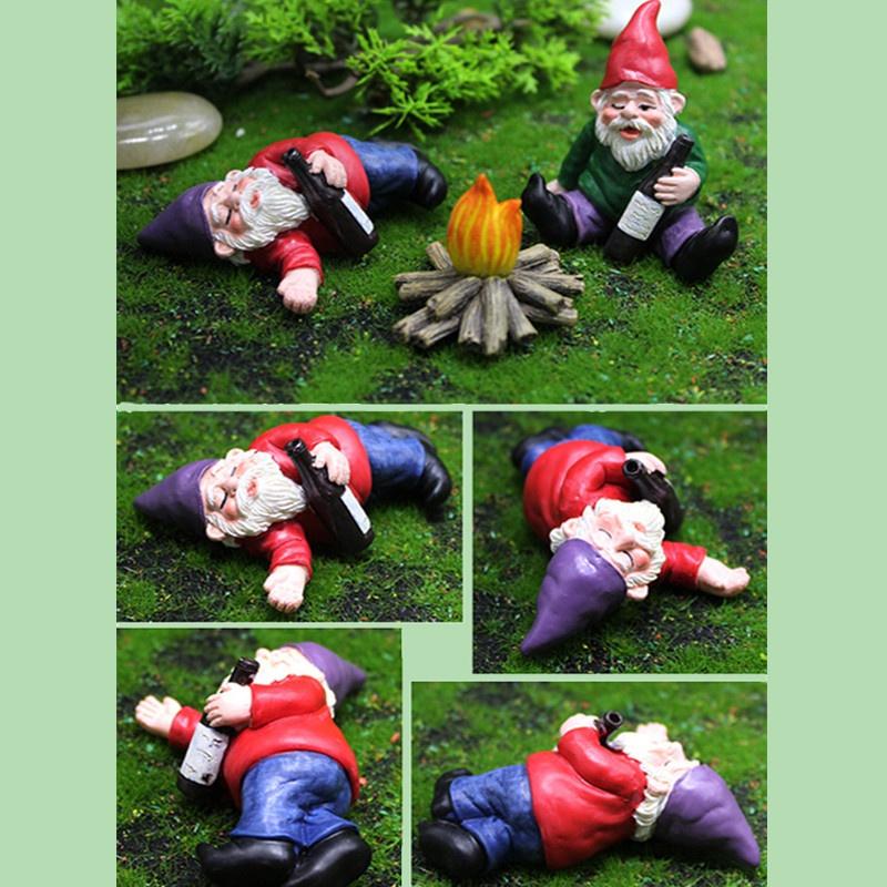 4PCS Fairy Garden Gnomes Accessories My Little Friend Drunk Gnome Dwarfs Statue