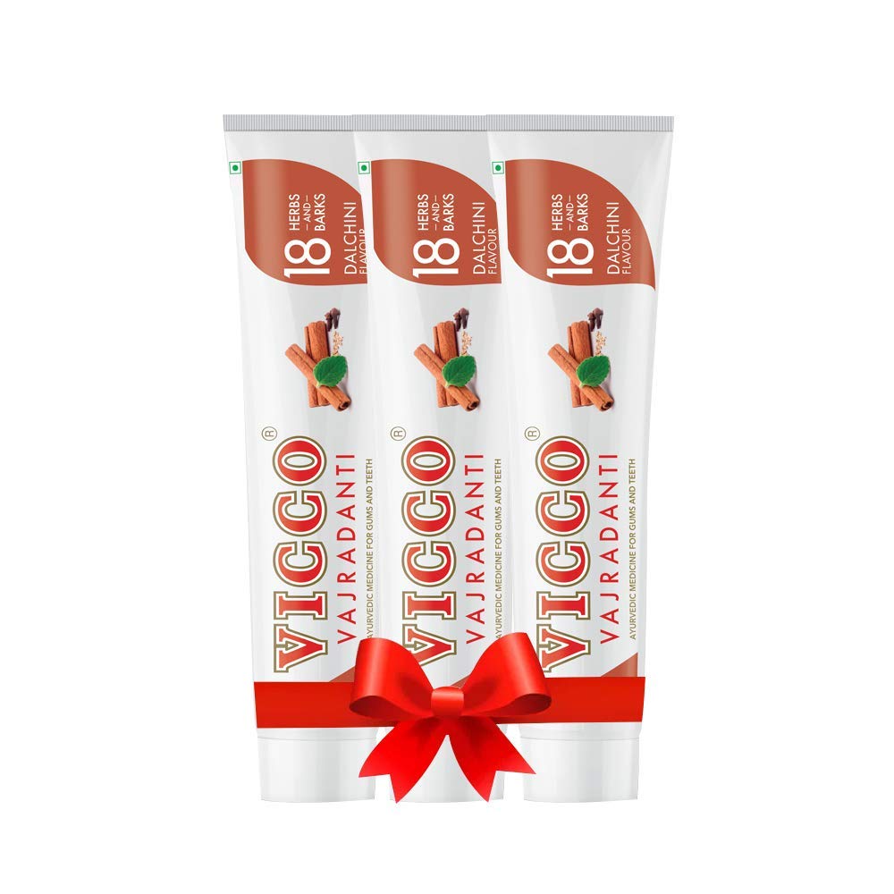 Vicco Аюрведическая паста Vajradanti Dalchini для здоровья и крепости десен, упаковка 3 шт. по 160 г с травяным уходом