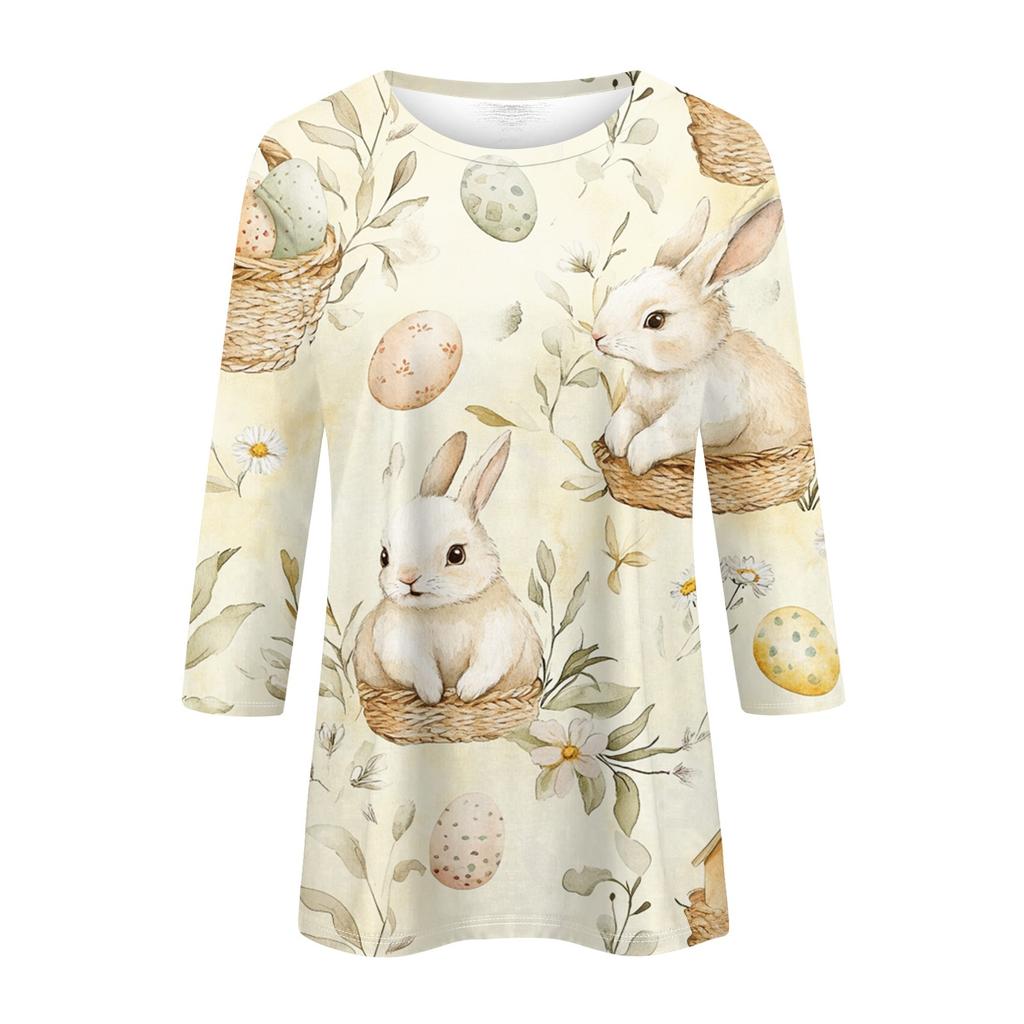 Women's Fashion Loose Casual Seven Sleeve Printed Round Neck Top