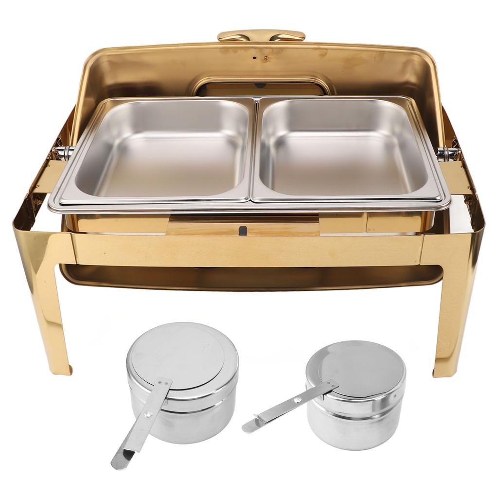 Поднос для подогрева пищи из нержавеющей стали, поднос для шведского стола, 9 л, подставка для подогрева пищи, прозрачная стеклянная крышка