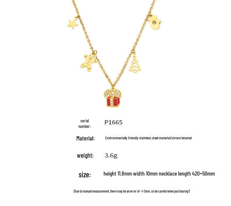 Mi Duo Duo European & American Geometric Christmas Pendant - Handmade 18K Gold-Plated Stainless Steel Chain