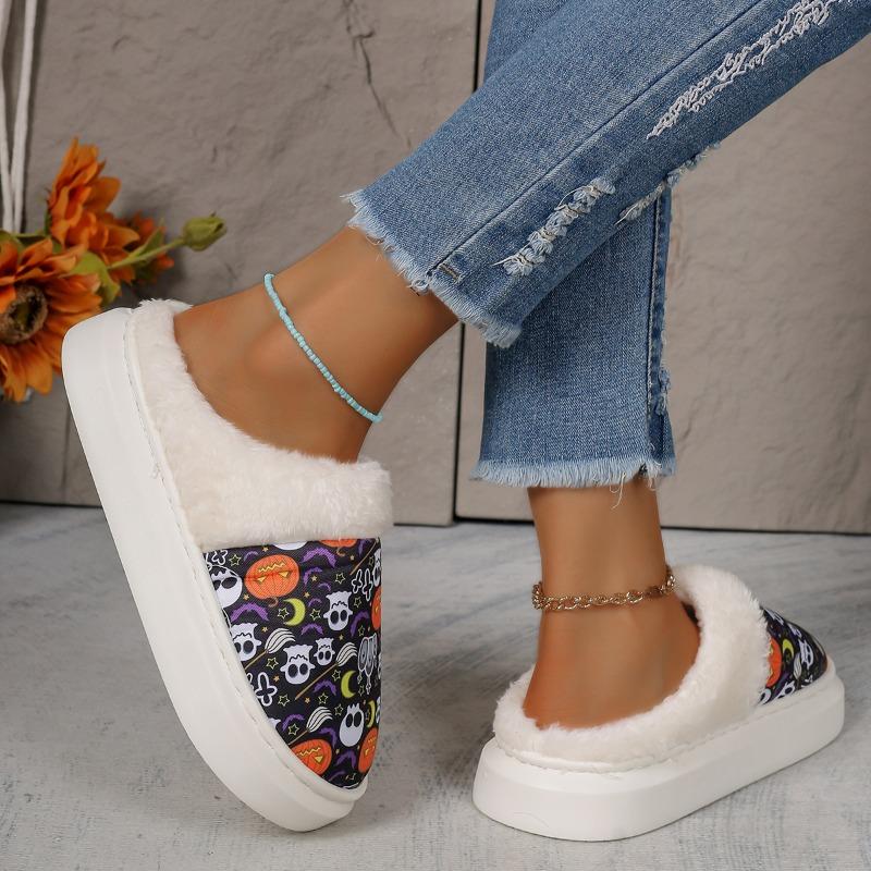 Мода 2024 года. Новые модные туфли с рисунком тыквенного черепа и принтом. Удобная домашняя хлопковая обувь.