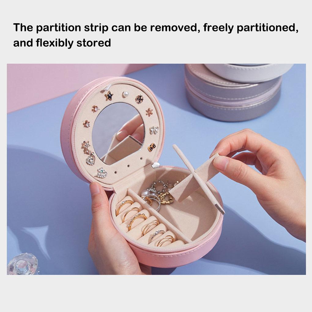 PU Jewelry Box with Mirror Necklace Ring Holder Earrings Ear Studs Organizer Gift Packaging Case Travel Business