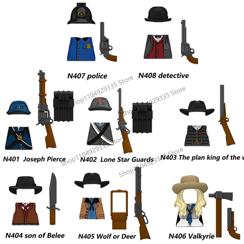 MOC Military Soldier Building Blocks US Infantry West Cowboy Soviet Army Police Game Character Arthur Morgan Gun Bricks Toy Gift