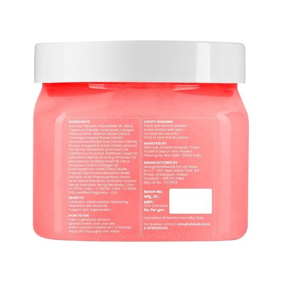 WildOak Pink Hibiscus Sugar Body Scrub | 300g | Kojic Acid, Hyaluronic Acid, Ceramides, Collagen & Peptides | De-Tan & Brightens Dark Areas