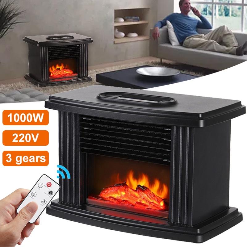 1000W Electric Fireplace Heater with Remote Control Fireplace Electric Flame Decoration Portable Indoor Space Heater