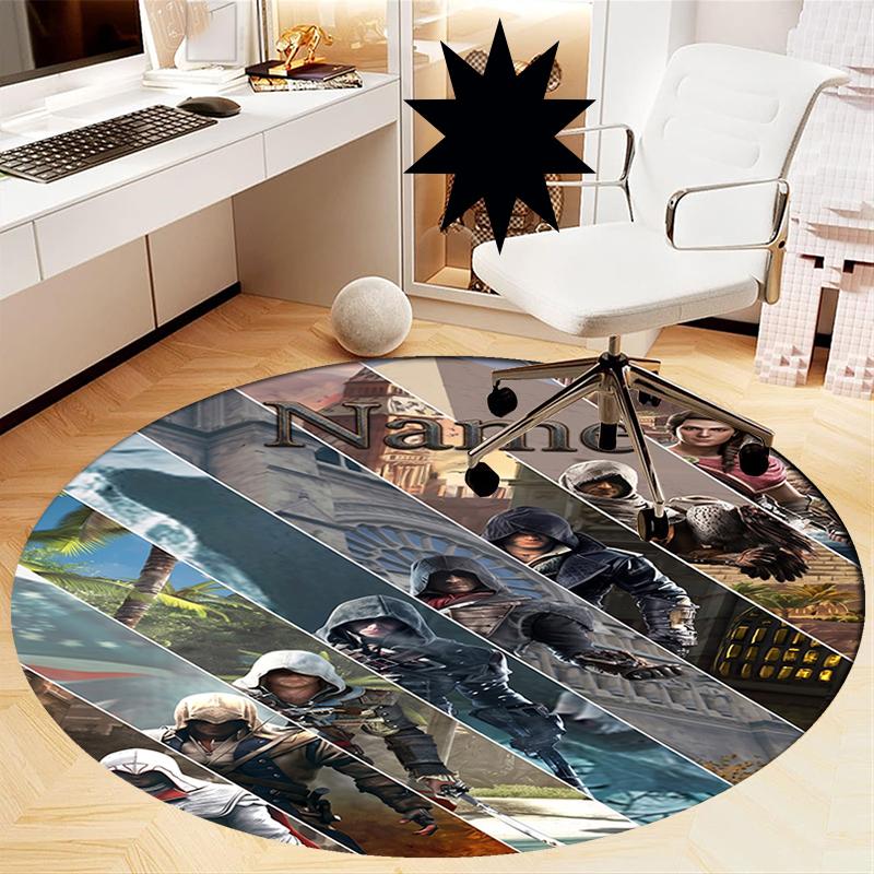 Custom Name Assassin's Creed Printed Round Rug Carpet Chair Rug Area Rug Entryway Doormats,for Office Chair Living Room Bedroom Kitchen Room.