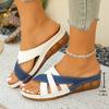 Color-Blocked Wedge Sandals for Women - Plus Size 2025 Summer New Arrival Thick-Soled Cross-Strap Beach Sandals