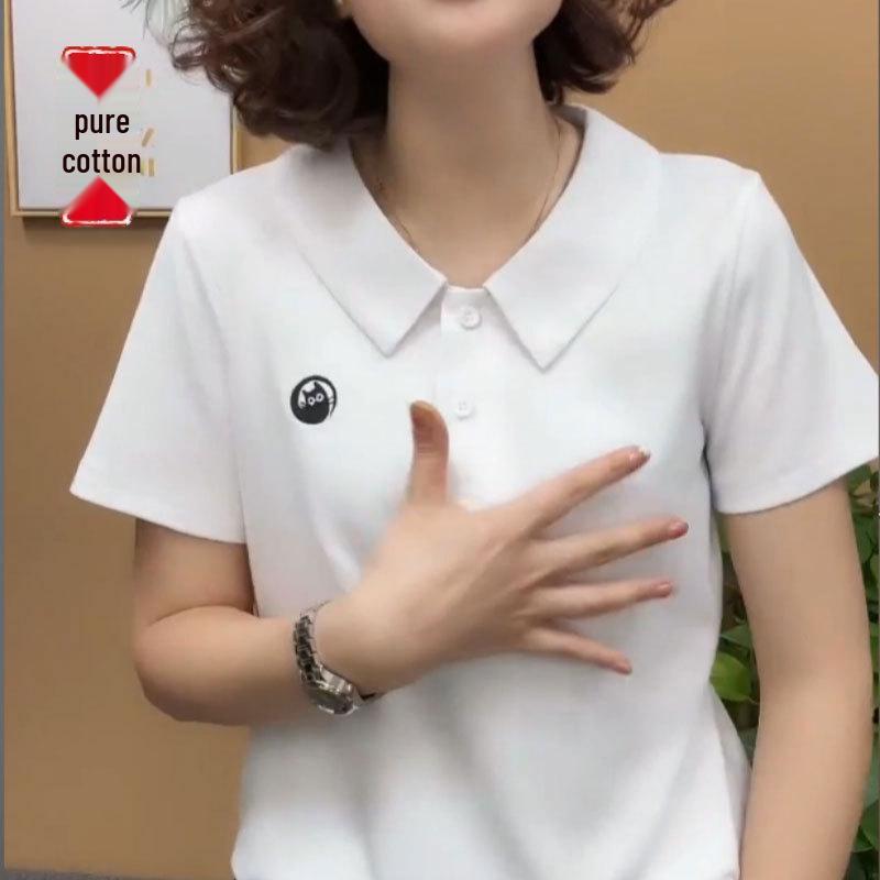 Трендовое поло 2024 года, скрывающее живот: Приталенная однотонная футболка с коротким рукавом для мам среднего возраста
