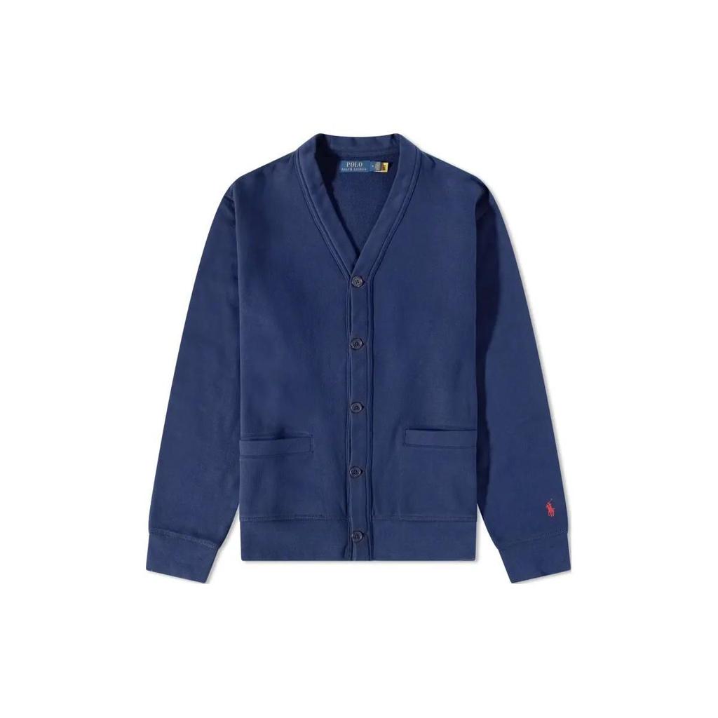 Polo Ralph Lauren Solid Color Logo Embroidered V-Neck Single-Breasted Long Sleeve Knit Sweater Men Sweater Blue 710909668-001